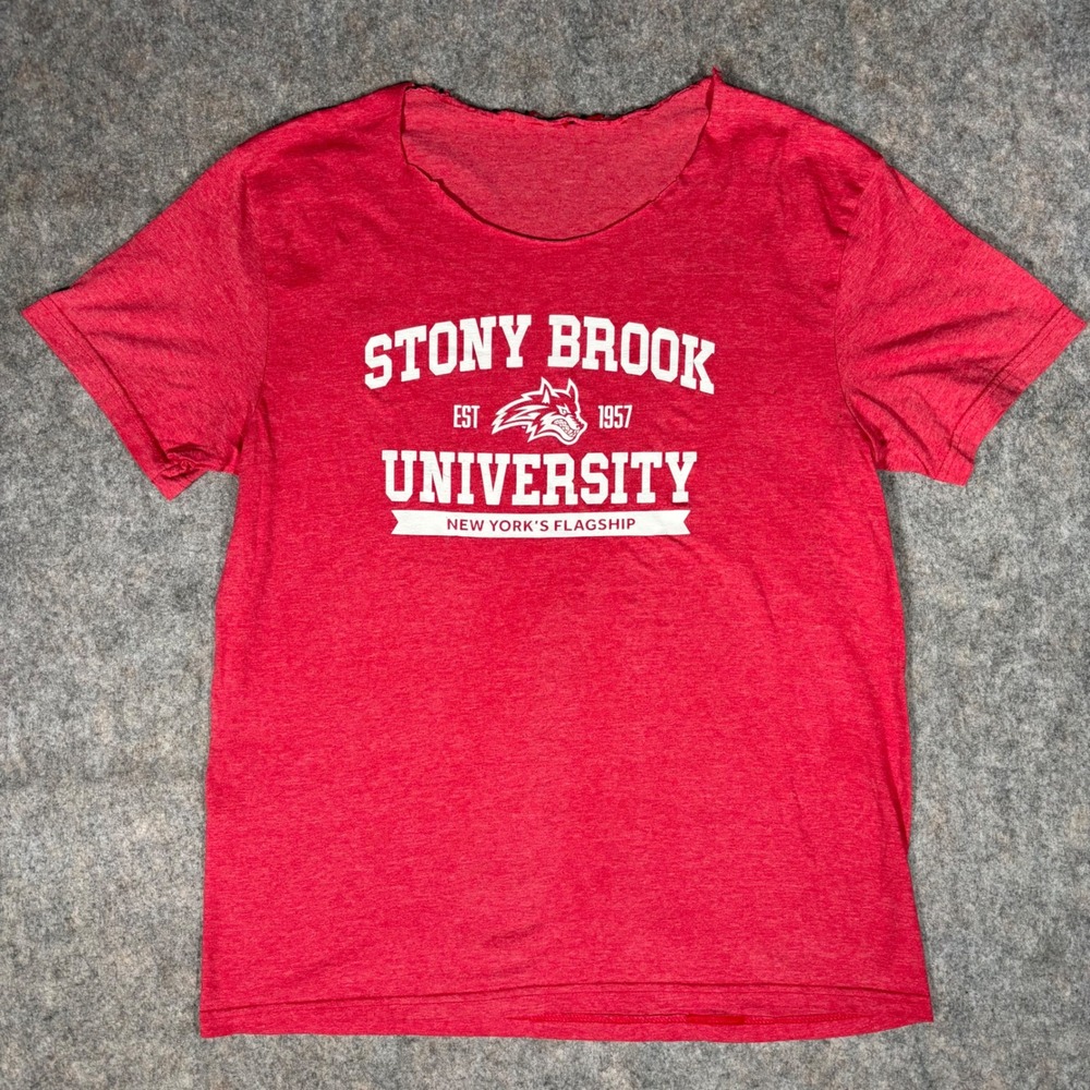 Stony Brook University T-Shirt Mens L Red Cut Neck Seawolves Graphic Tee SUNY‎
